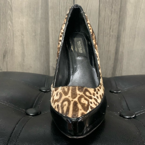 White House Black Market Cheetah Faux Fur Black Patent Leather Shoes Size 6.5M - Picture 7 of 12